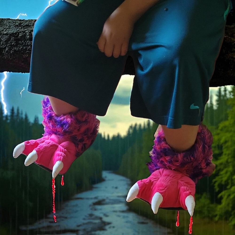 Lazy One Monster White Claw Paw Pink Halloween Costume Night Time  Cozy Slippers